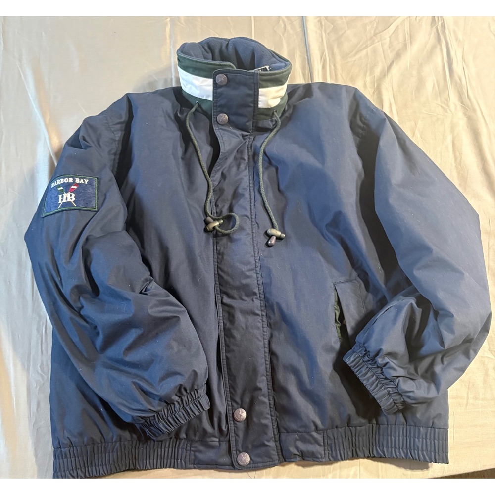 Harbor Bay Mens 2X Navy Blue Bomber Jacket Nautical Oars Patch Quilted Lined XL